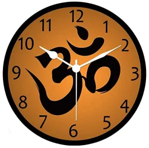 KARTIK™ OM Printed Designer Round Wooden Wall Clock Without Glass for Your Home/ Living Room/ Bedroom/ Kitchen and Office (Multicolor, 11X11 inches)