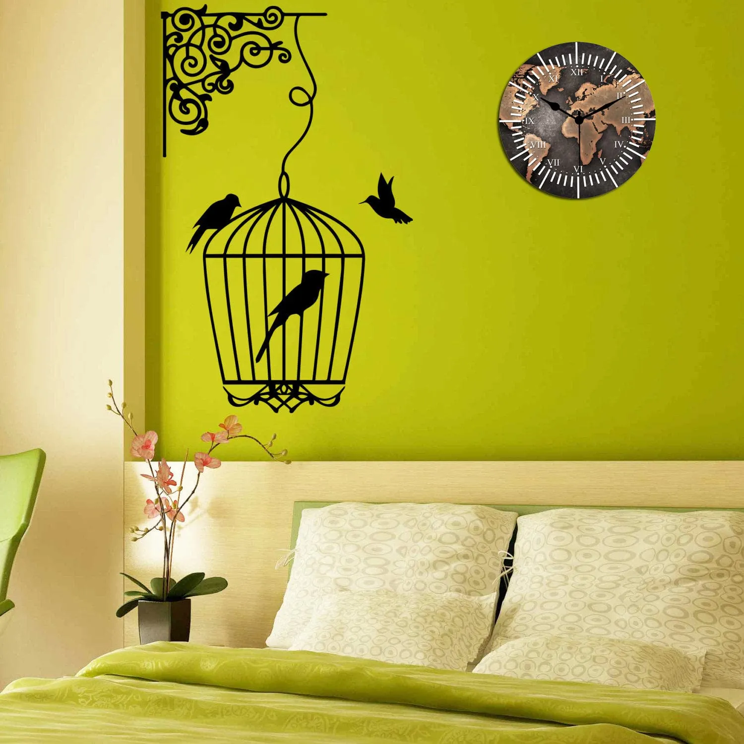 Kartik Rough Look World Map Printed Designer Round Wooden Wall Clock Without Glass for Your Home/Living Room/Bedroom/Kitchen and Office (Multicolor, 11X11 inches)