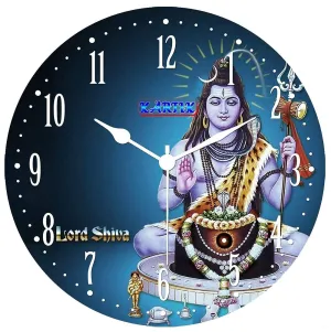 KARTIK™ Shiva Printed Designer Wooden Wall Clock Without Glass for Home/Living Room/Bedroom/Kitchen and Office - 11X11 Inches (Multicolour)