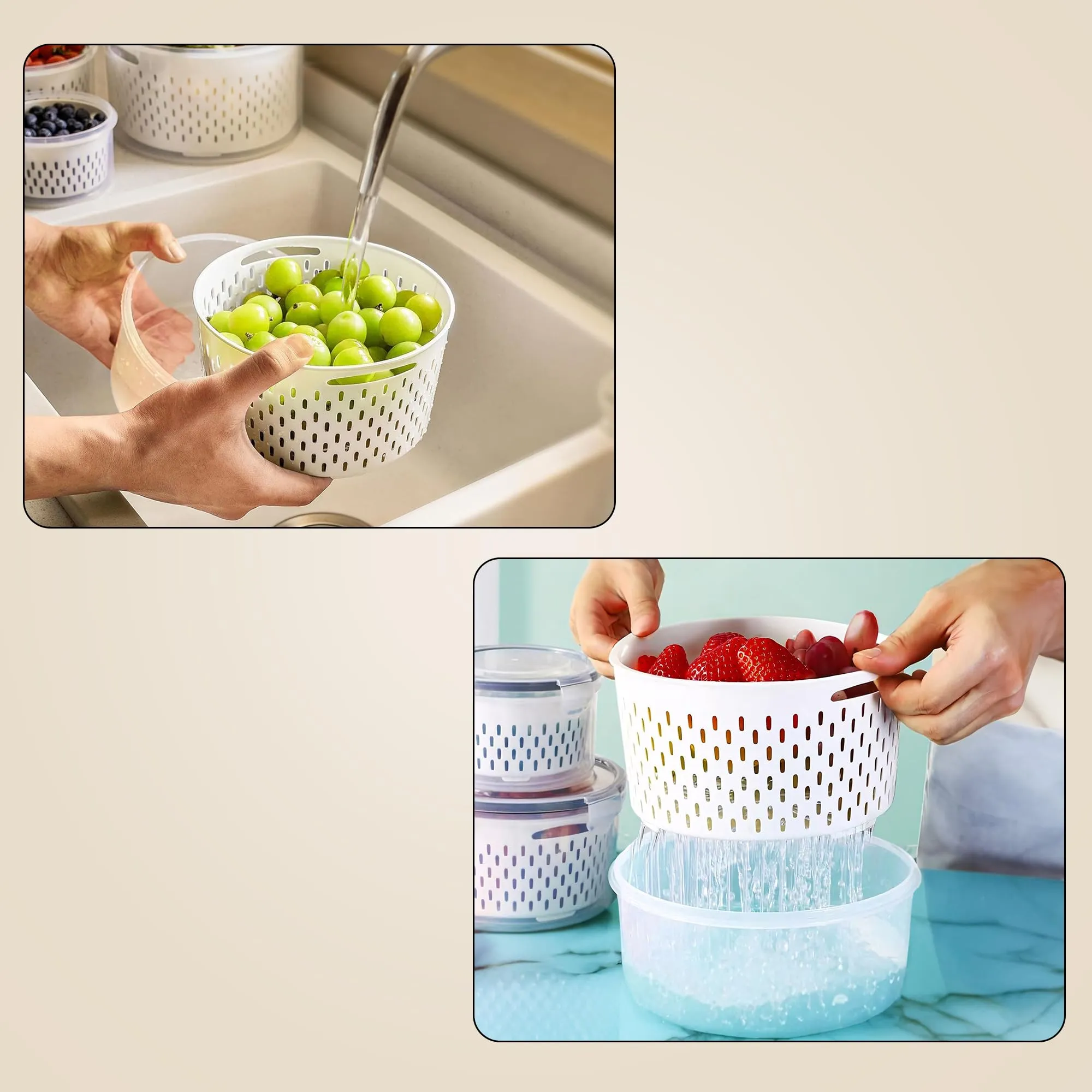 Kuber Industries 12 Pcs Food Containers | Round Storage Box for Fridge | Vegetable Fruit Strainer Basket | Refrigerator Storage Box | Containers With Airtight Lid | HXP00282 | Transparent | Pack of 4