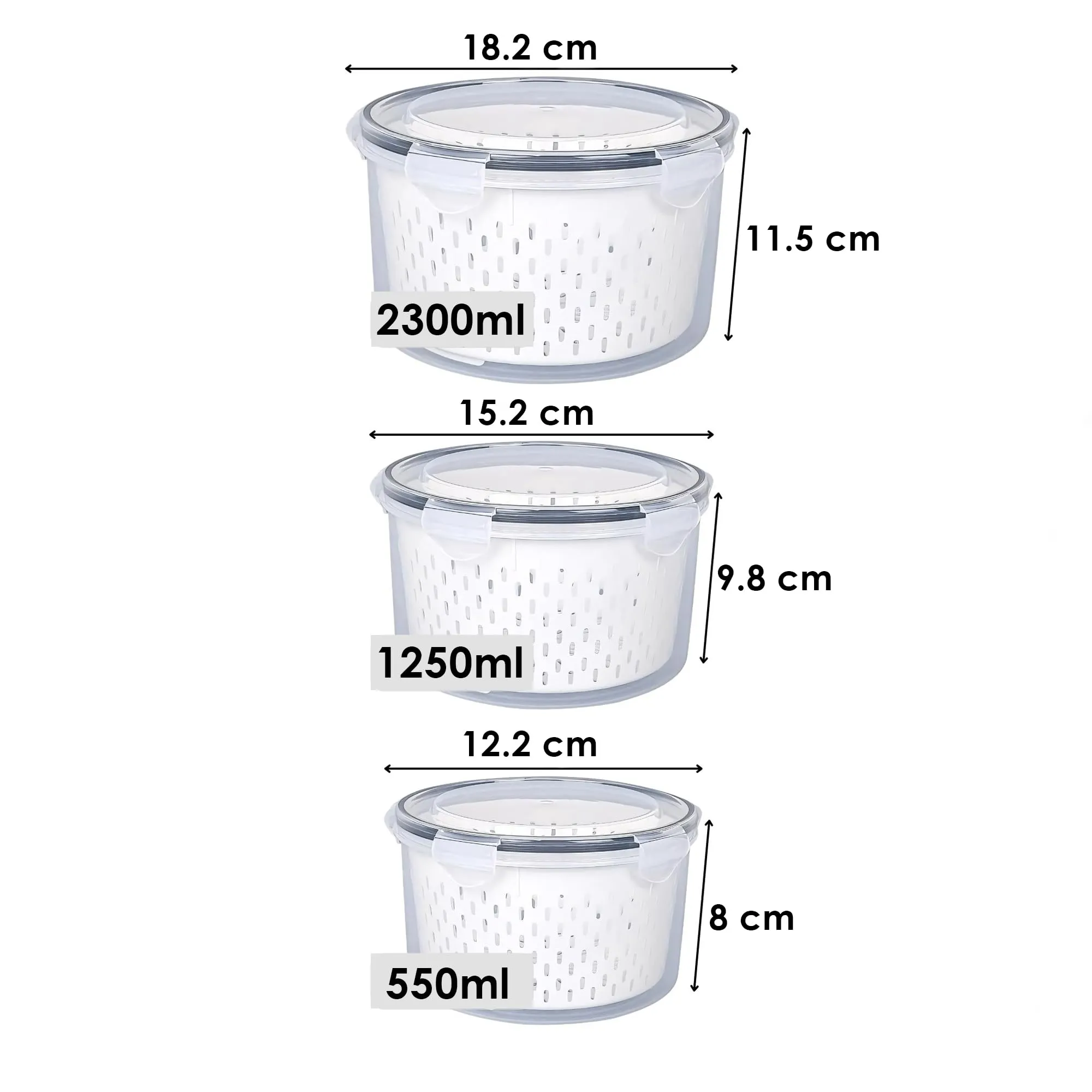 Kuber Industries 12 Pcs Food Containers | Round Storage Box for Fridge | Vegetable Fruit Strainer Basket | Refrigerator Storage Box | Containers With Airtight Lid | HXP00282 | Transparent | Pack of 4