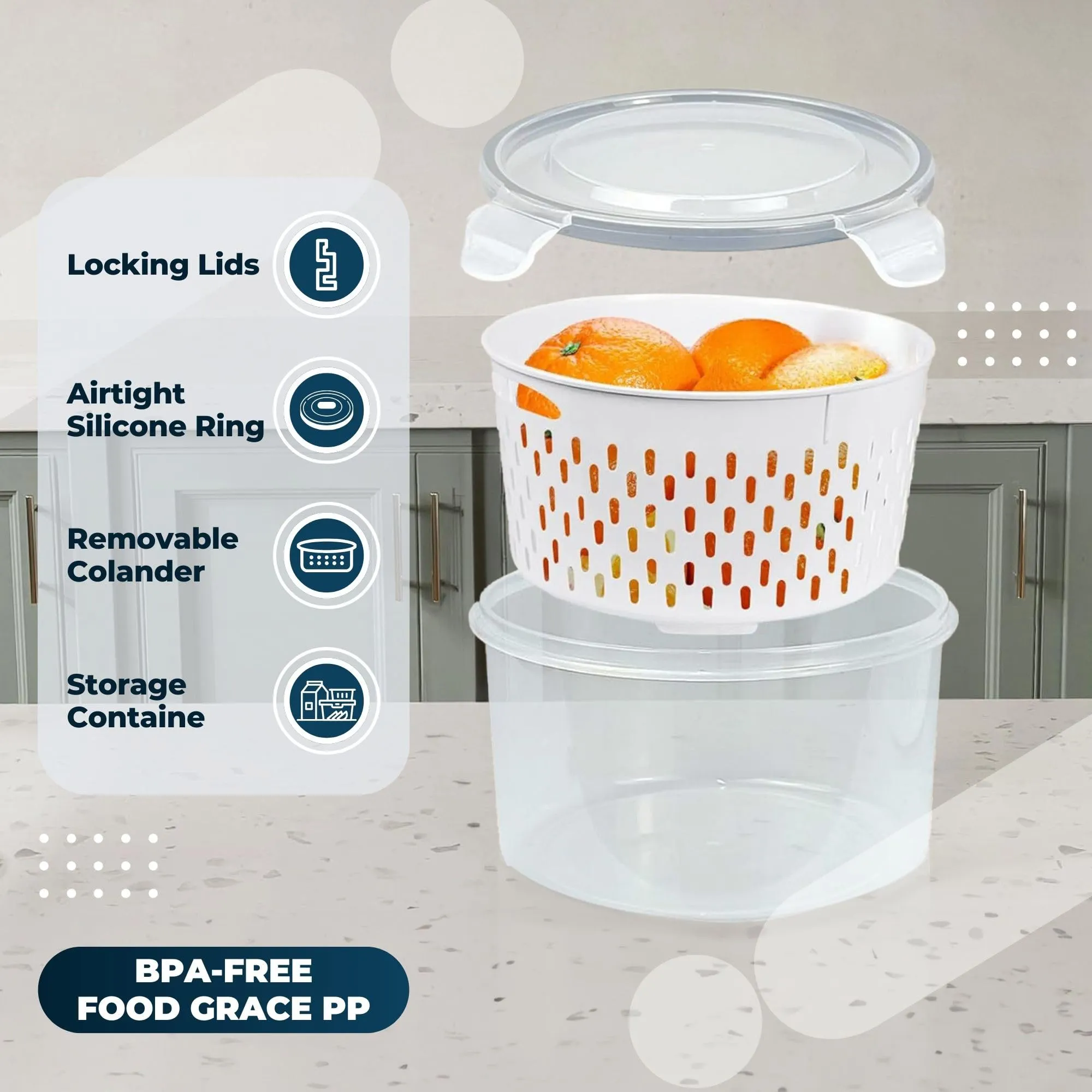 Kuber Industries 12 Pcs Food Containers | Round Storage Box for Fridge | Vegetable Fruit Strainer Basket | Refrigerator Storage Box | Containers With Airtight Lid | HXP00282 | Transparent | Pack of 4