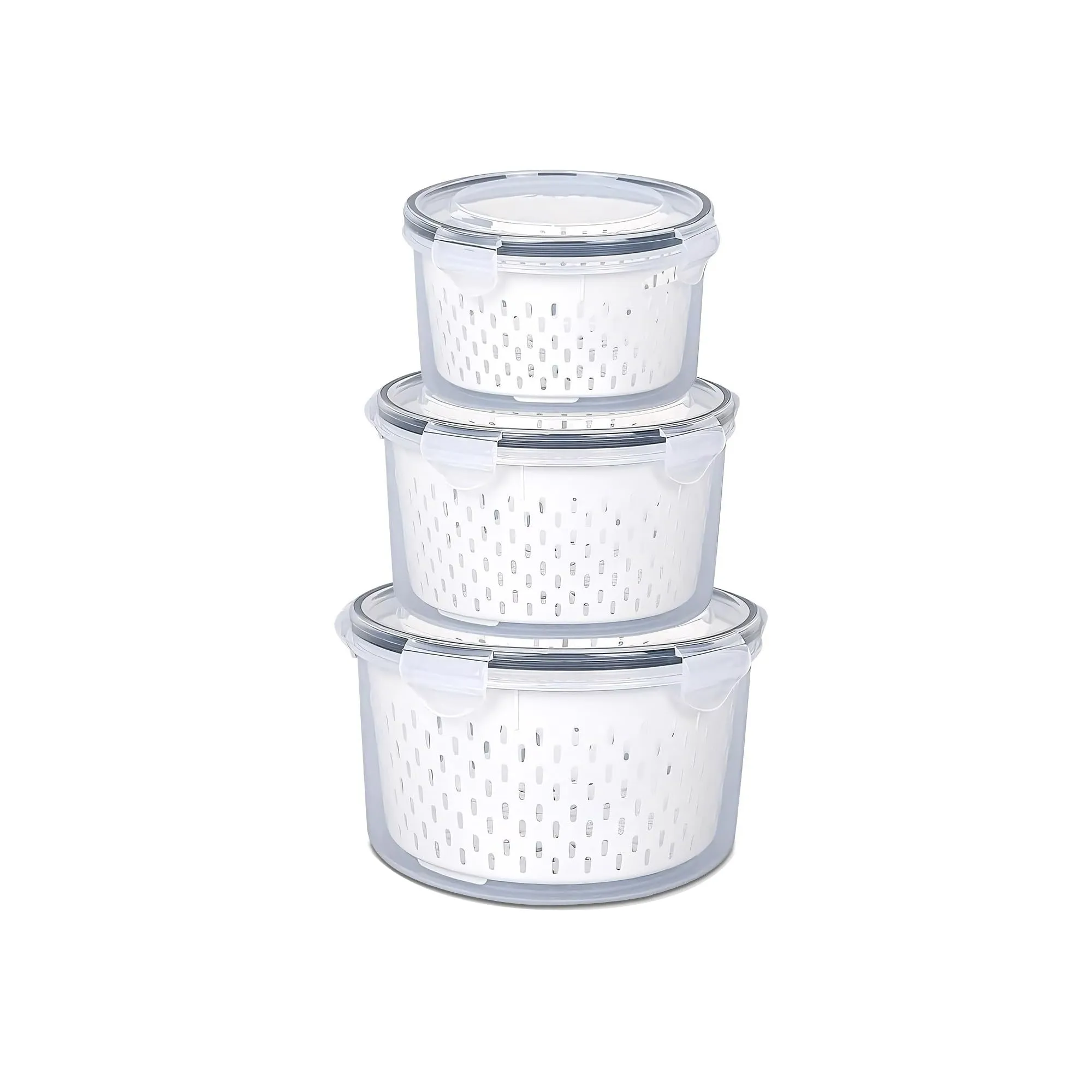 Kuber Industries 12 Pcs Food Containers | Round Storage Box for Fridge | Vegetable Fruit Strainer Basket | Refrigerator Storage Box | Containers With Airtight Lid | HXP00282 | Transparent | Pack of 4