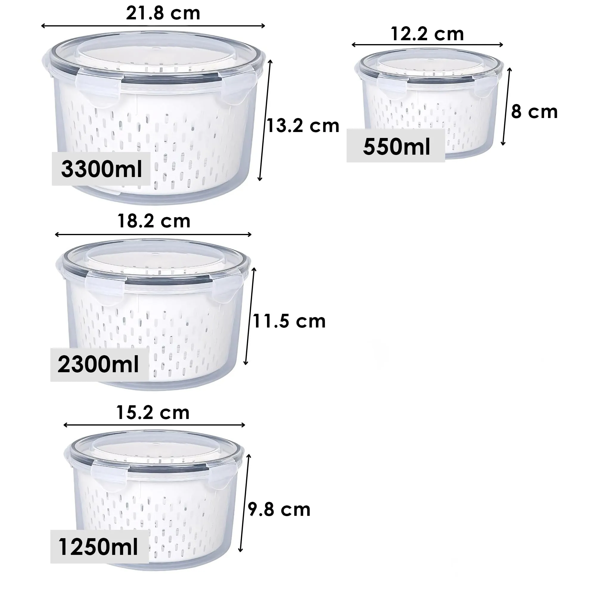 Kuber Industries 12 Pcs Food Containers | Round Storage Box for Fridge | Vegetable Fruit Strainer Basket | Refrigerator Storage Box | Containers With Airtight Lid | HXP00285 | Transparent| Pack of 3