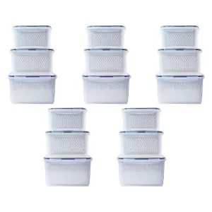 Kuber Industries 15 Pcs Food Containers | Storage Box for Fridge | Vegetable Fruit Boxes | Refrigerator Storage Box | Containers With Airtight Lid | Strainer Basket | HXP00284 | Transparent|Pack of 5