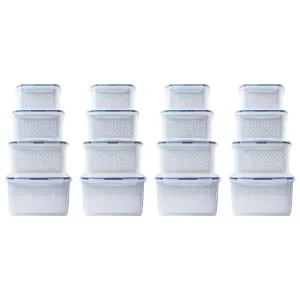 Kuber Industries 16 Pcs Food Containers | Storage Box for Fridge |Vegetable Fruit Boxes | Refrigerator Storage Box | Containers With Airtight Lid | Strainer Basket | HXP00287 | Transparent Pack of 4