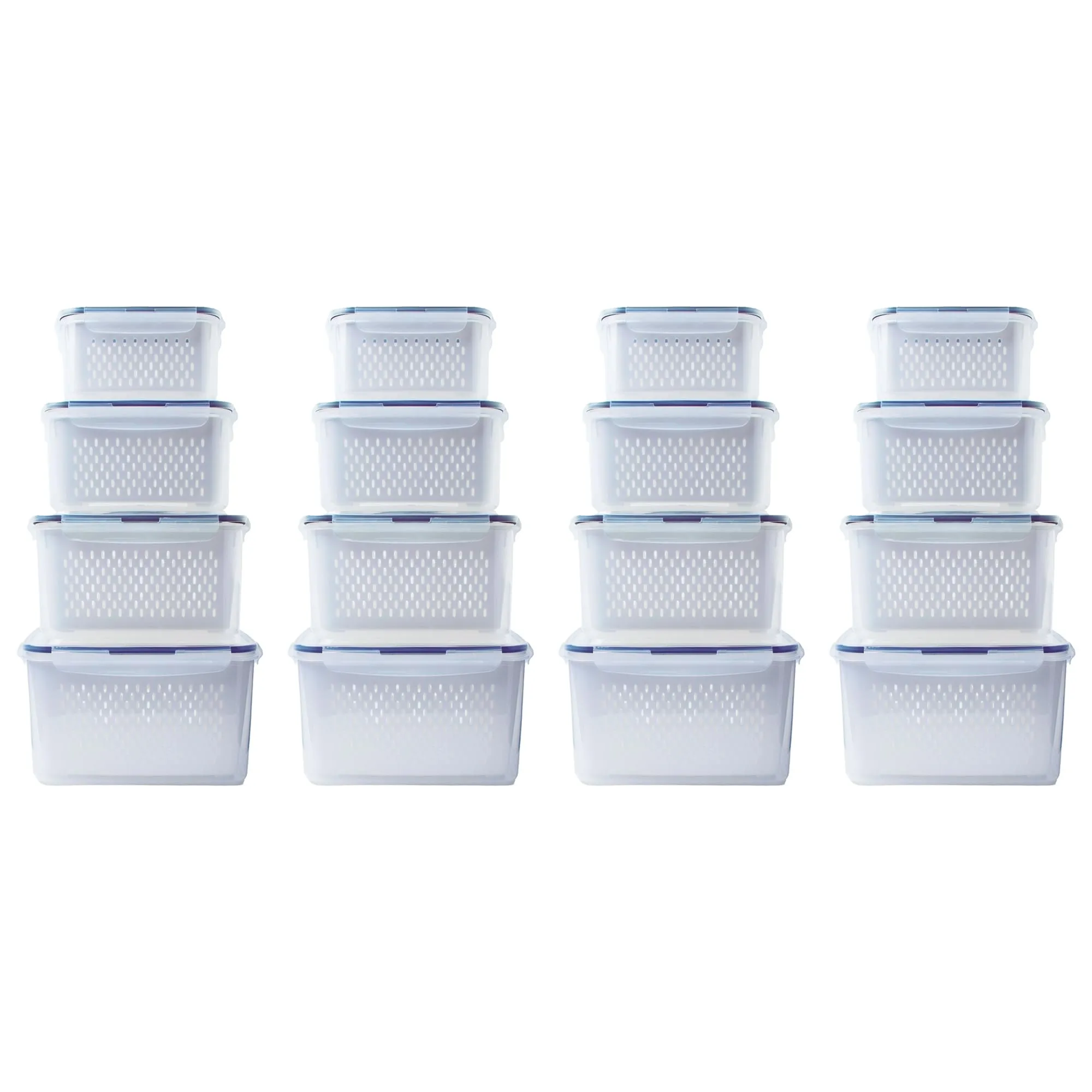 Kuber Industries 16 Pcs Food Containers | Storage Box for Fridge |Vegetable Fruit Boxes | Refrigerator Storage Box | Containers With Airtight Lid | Strainer Basket | HXP00287 | Transparent Pack of 4