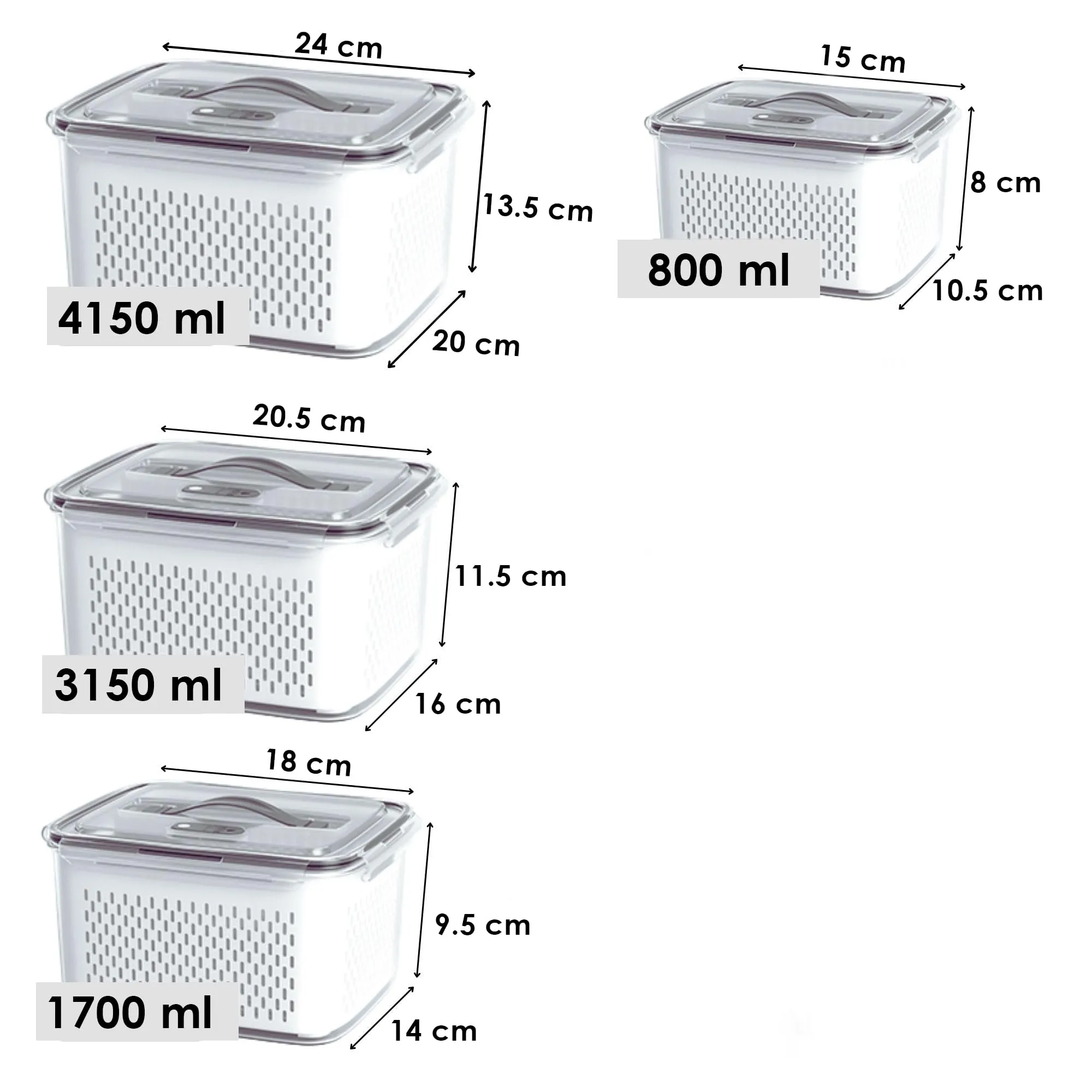 Kuber Industries 8 Pcs Food Containers | Storage Box for Fridge | Vegetable Fruit Boxes | Refrigerator Storage Box | Containers With Lid | Handheld Strainer Basket | HXP00740 | Transparent |Pack of 2