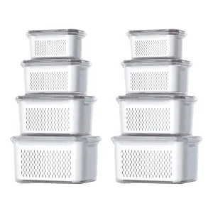 Kuber Industries 8 Pcs Food Containers | Storage Box for Fridge | Vegetable Fruit Boxes | Refrigerator Storage Box | Containers With Lid | Handheld Strainer Basket | HXP00740 | Transparent |Pack of 2