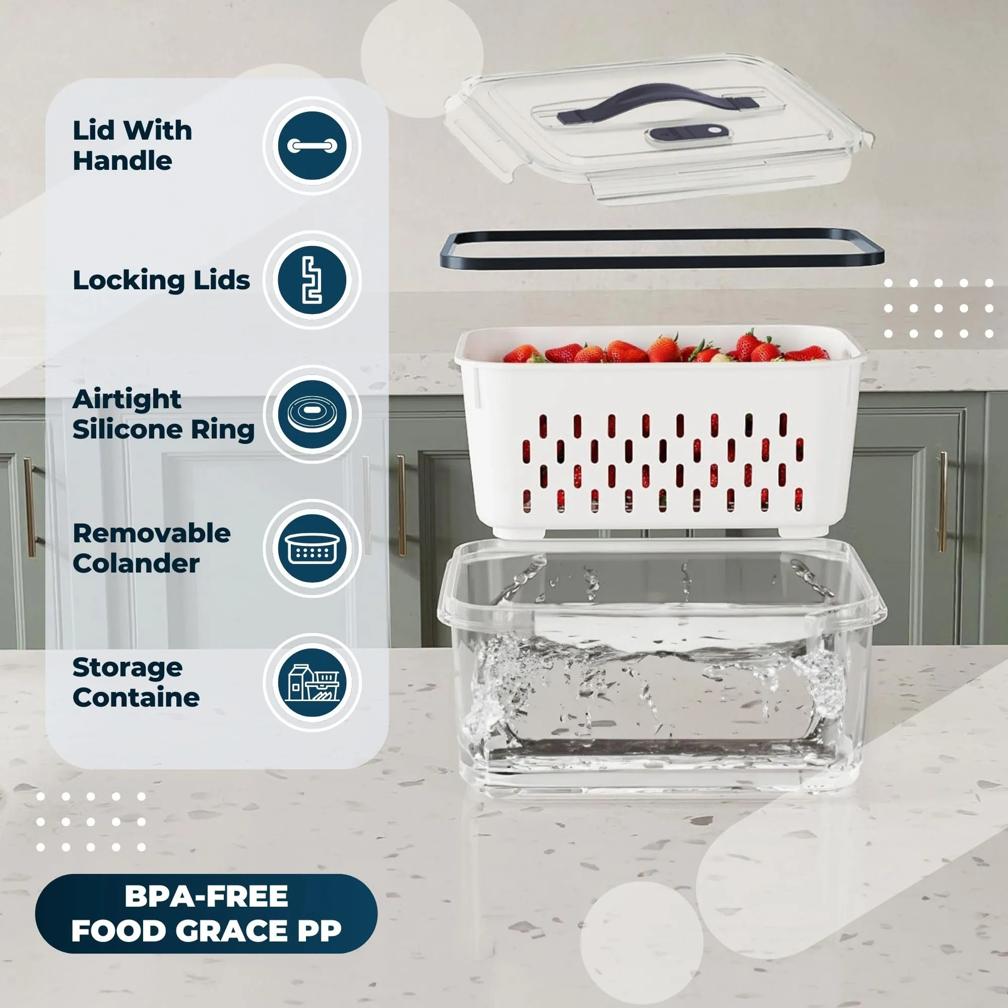 Kuber Industries 8 Pcs Food Containers | Storage Box for Fridge | Vegetable Fruit Boxes | Refrigerator Storage Box | Containers With Lid | Handheld Strainer Basket | HXP00740 | Transparent |Pack of 2