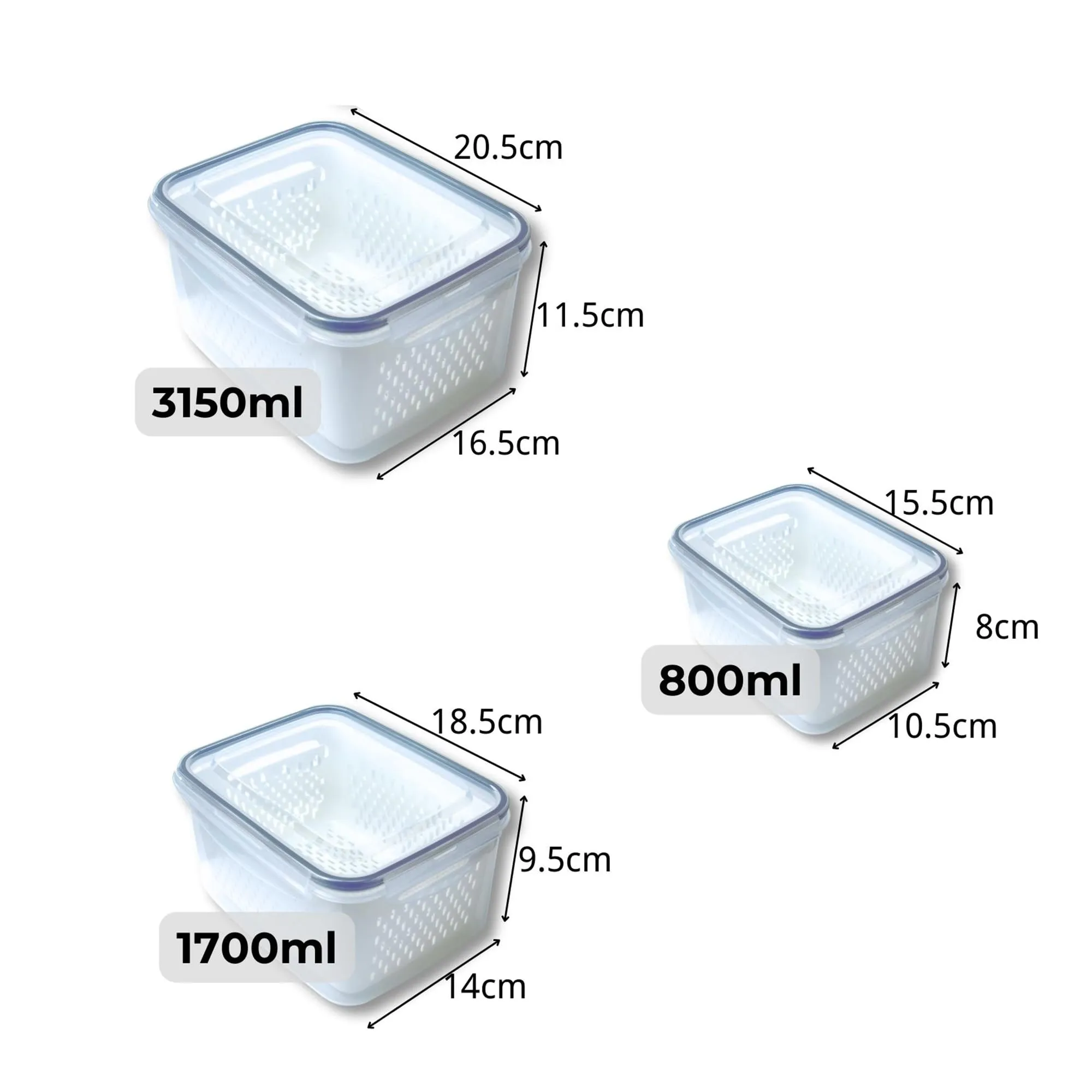 Kuber Industries 9 Pcs Food Containers | Storage Box for Fridge | Vegetable Fruit Boxes | Refrigerator Storage Box | Containers With Airtight Lid | Strainer Basket | HXP00284 | Transparent |Pack of 3