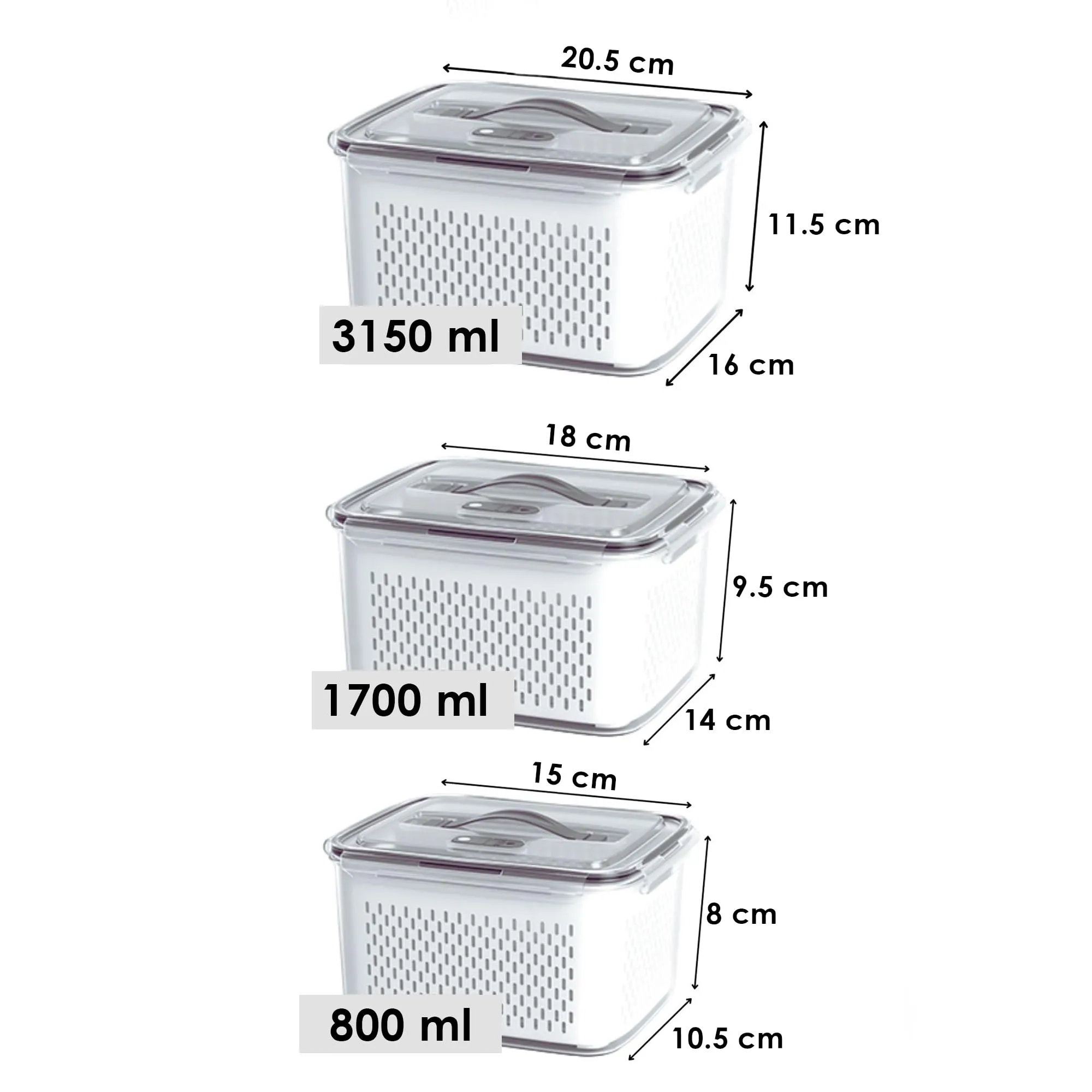 Kuber Industries 9 Pcs Food Containers | Storage Box for Fridge | Vegetable Fruit Boxes | Refrigerator Storage Box | Containers With Lid | Handheld Strainer Basket | HXP00740 | Transparent |Pack of 3