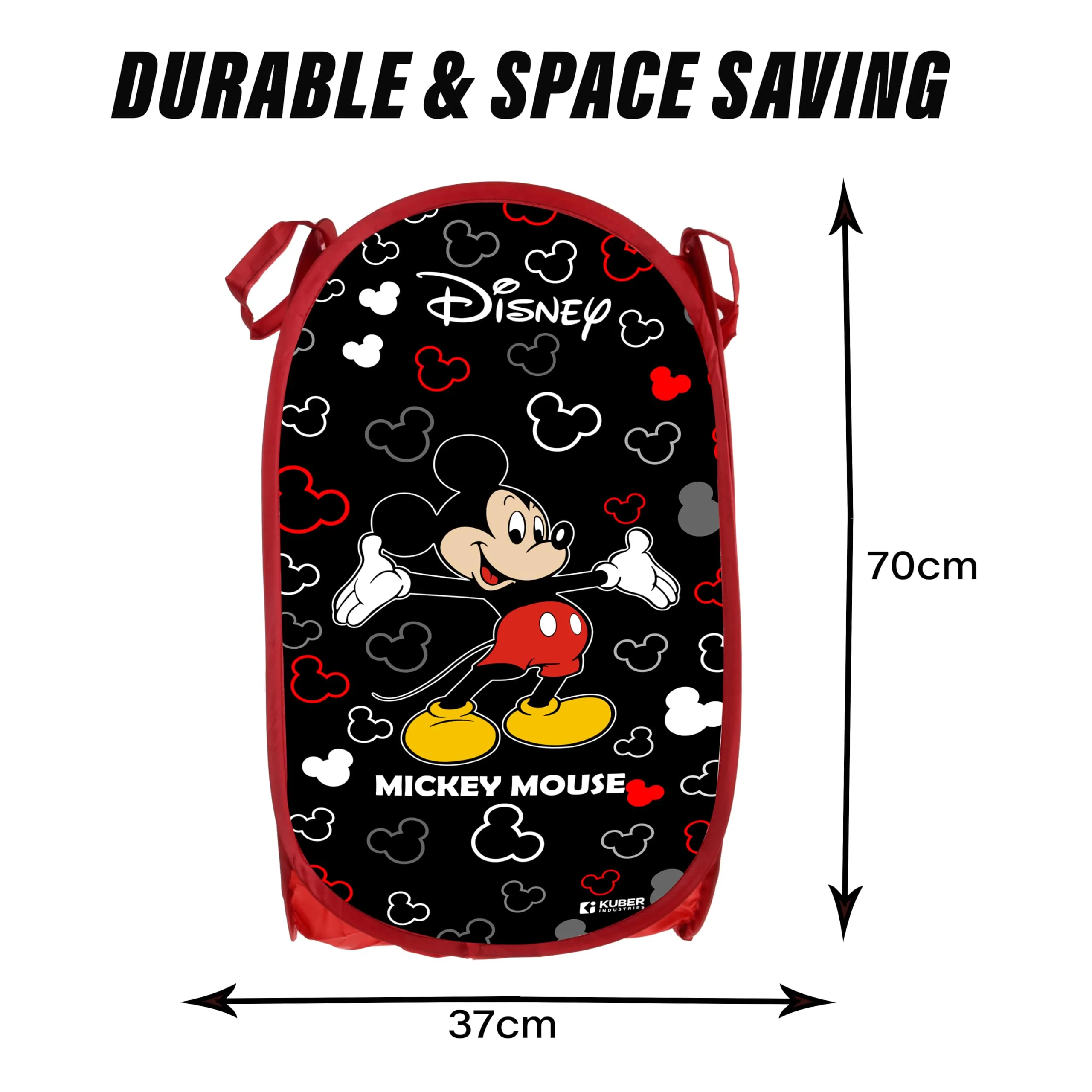 Kuber Industries Laundry Basket | Disney Mickey Net Foldable Laundry | Nylon Storage Basket with Handle | Basket for Toy Storage | 30 LTR | Pack of 2 | Black