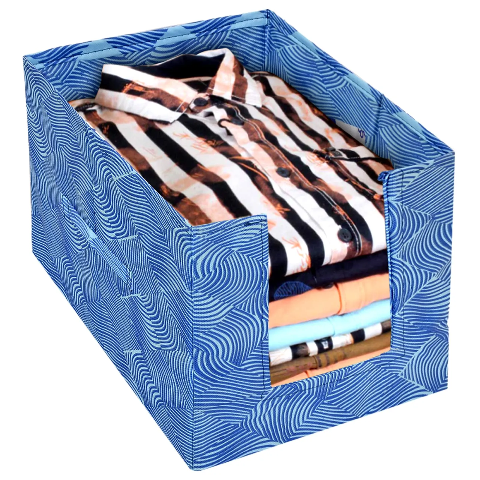 Kuber Industries Lehariya Printed Multiuses Non-Woven Closet Organizer With Handles- Pack of 6 (Blue) -HS43KUBMART26495