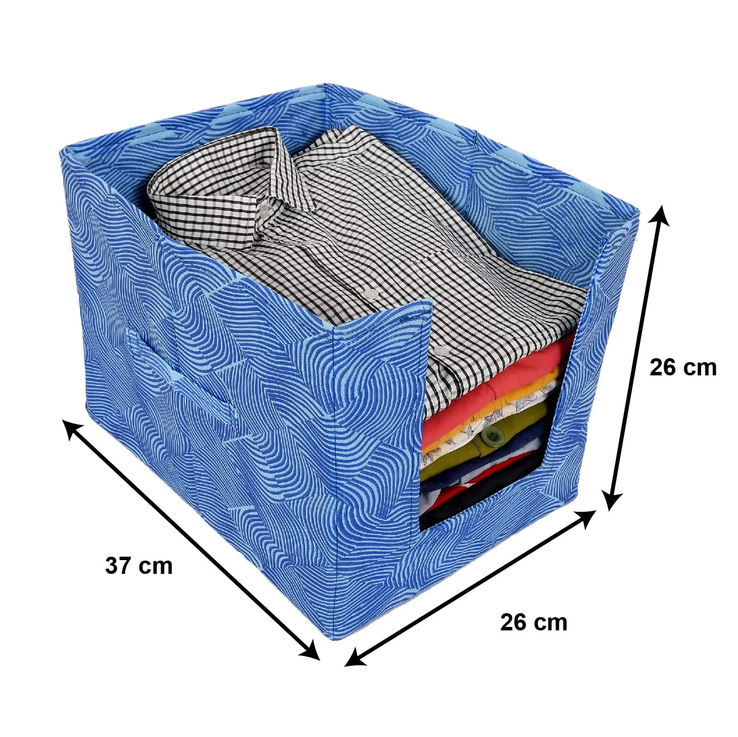 Kuber Industries Lehariya Printed Multiuses Non-Woven Closet Organizer With Handles- Pack of 6 (Blue) -HS43KUBMART26495