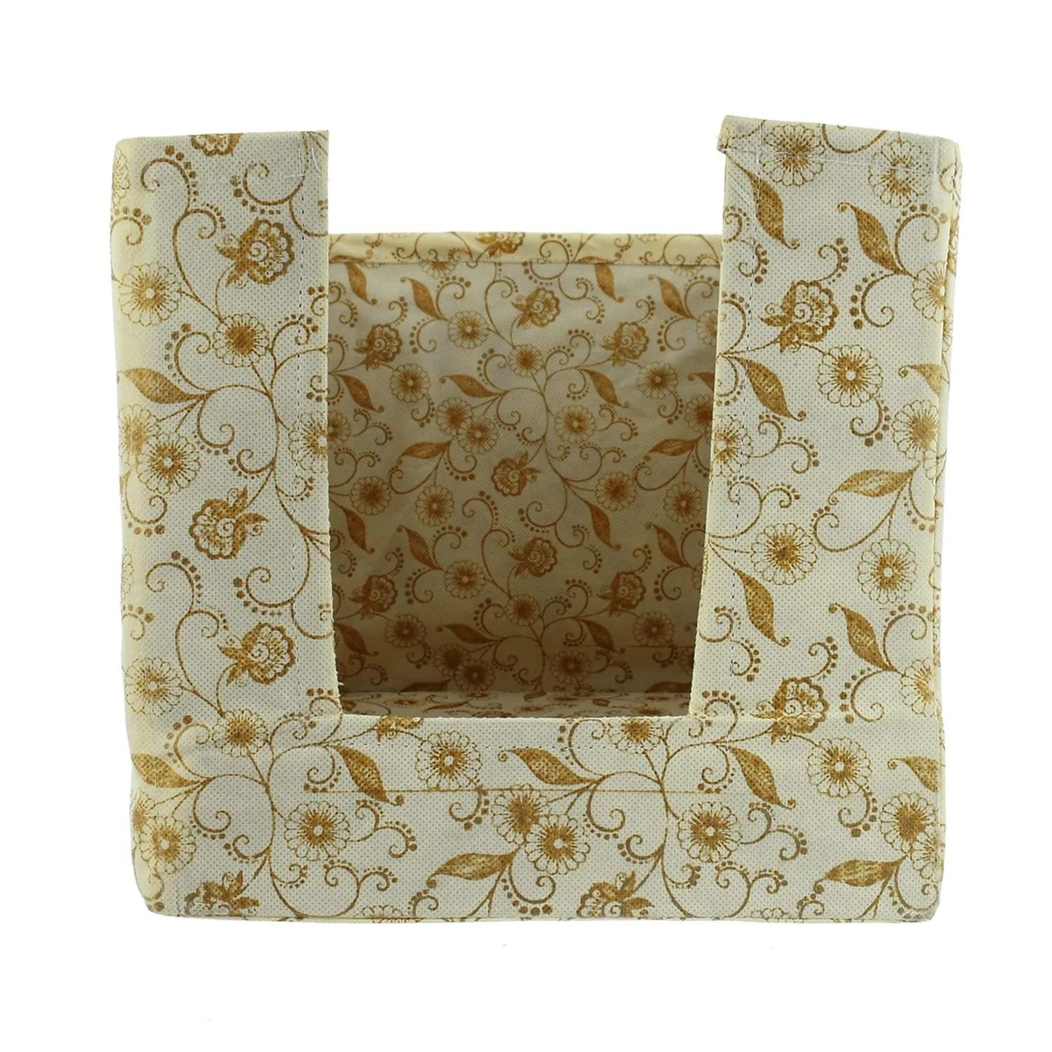 Kuber Industries Metallic Flower Printed Multiuses Non-Woven Closet Organizer With Handles- Pack of 2 (Cream) -HS43KUBMART26449