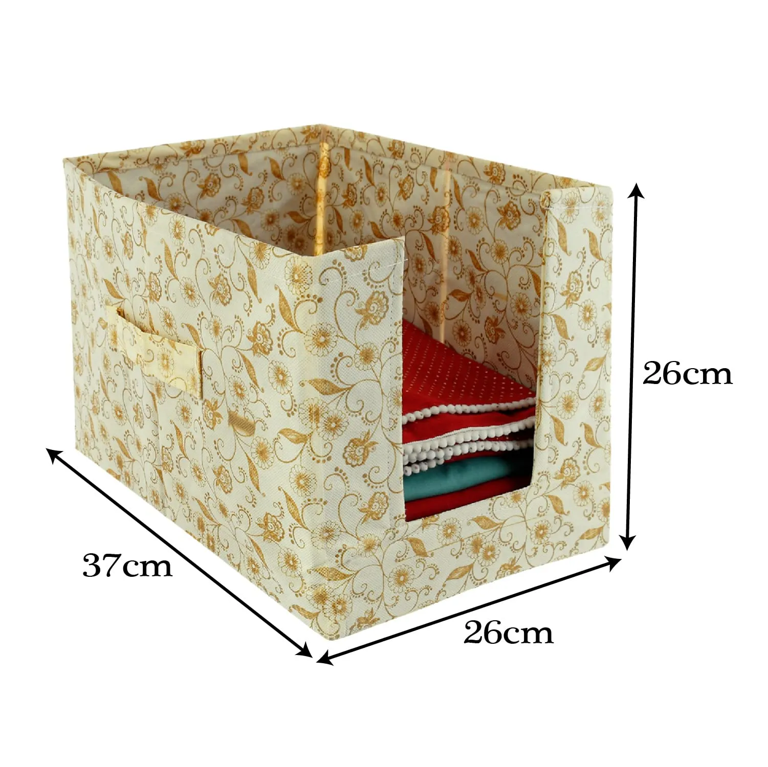 Kuber Industries Metallic Flower Printed Multiuses Non-Woven Closet Organizer With Handles- Pack of 2 (Cream) -HS43KUBMART26449