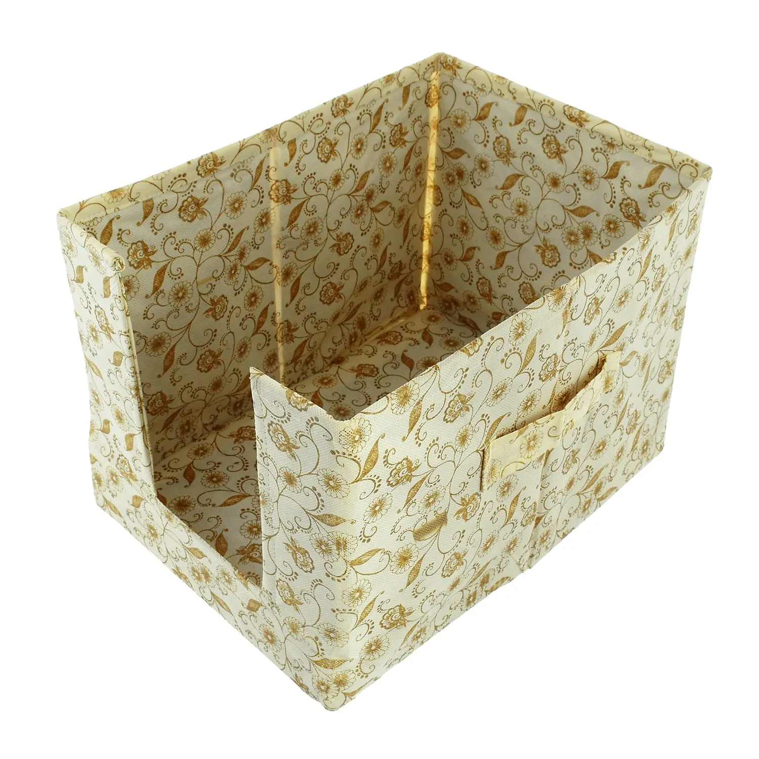 Kuber Industries Metallic Flower Printed Multiuses Non-Woven Closet Organizer With Handles- Pack of 2 (Cream) -HS43KUBMART26449