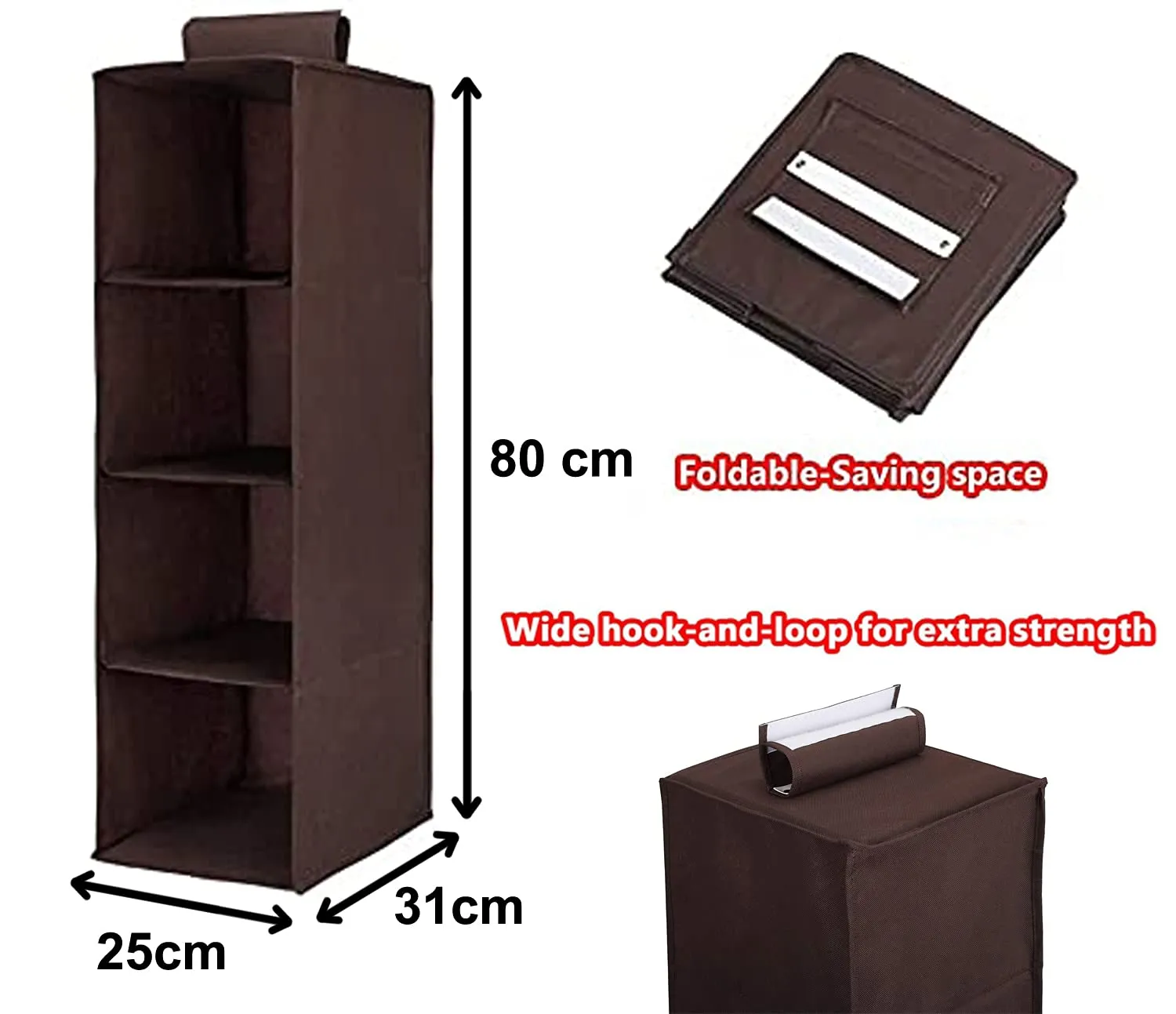 Kuber Industries Non Woven Hanging 4 Shelves Foldable Wardrobe Organizer- Pack of 2 (Brown)-HS40KUBMART23987
