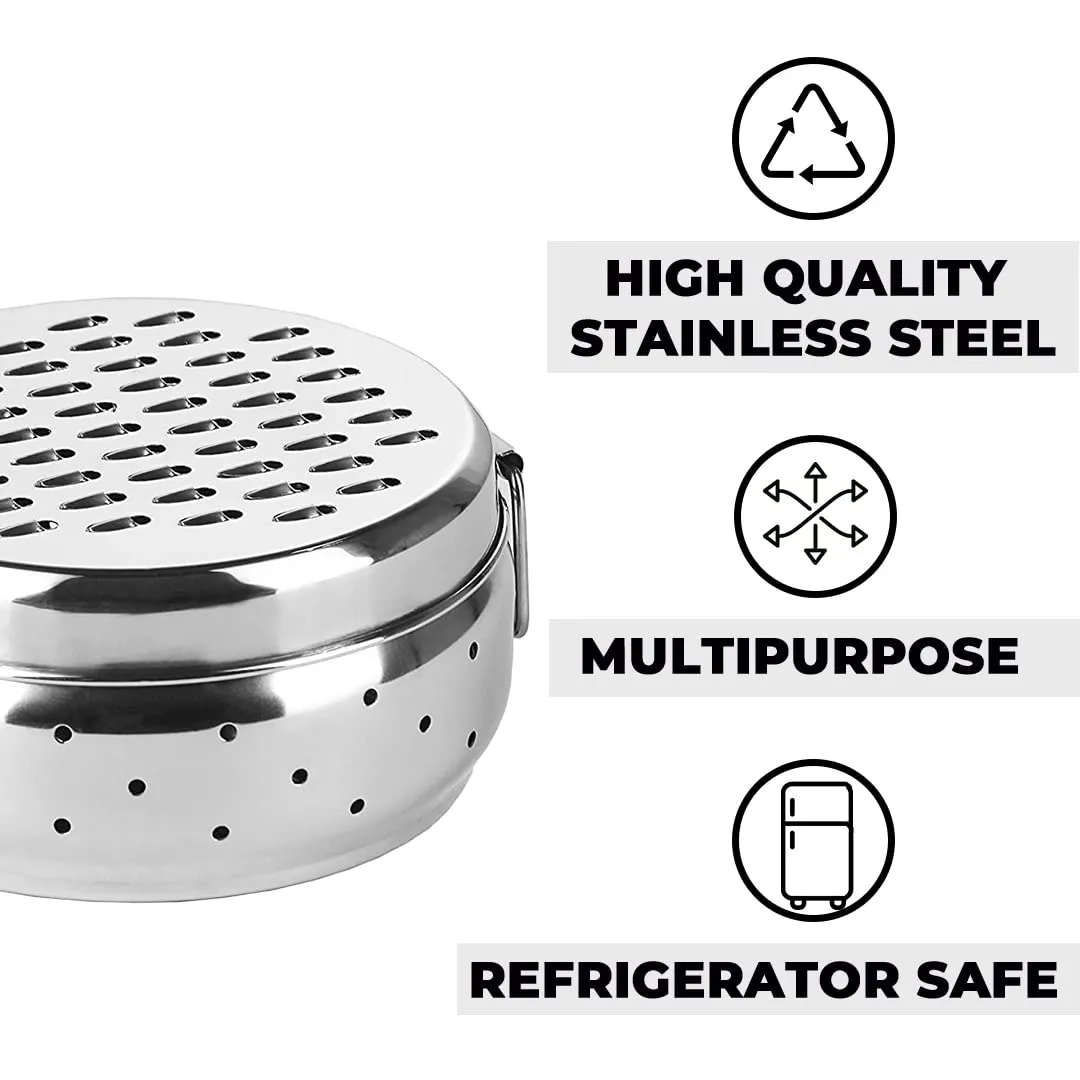 Kuber Industries Stainless Steel Grater with Storage|Stainless Steel, Multifunctional Use & Refrigerator Safe|Light Weight & Durable|Cheese,Carrot & Coconut Grater Lid with Ventilated Box (Pack of 3)