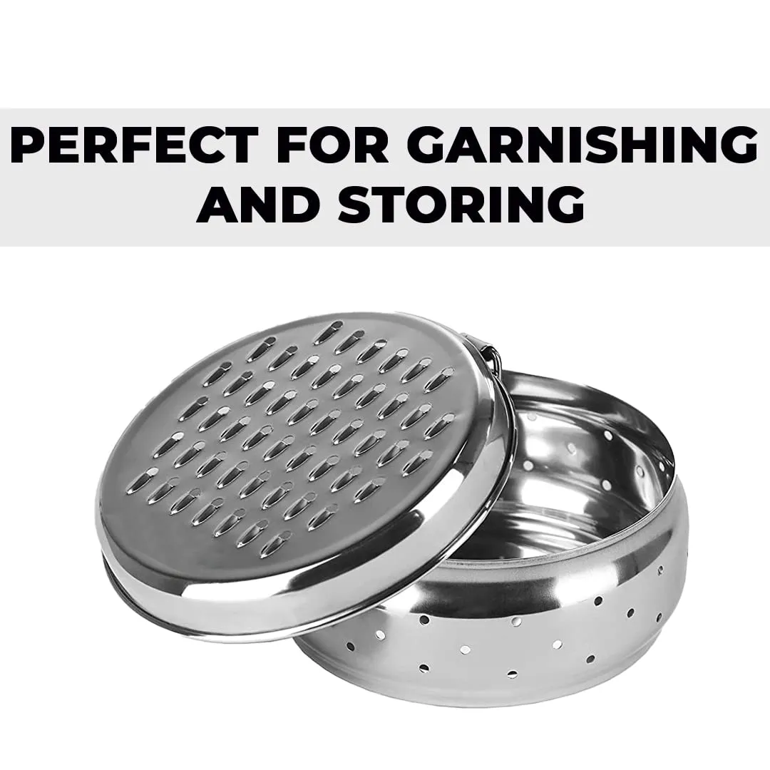 Kuber Industries Stainless Steel Grater with Storage|Stainless Steel, Multifunctional Use & Refrigerator Safe|Light Weight & Durable|Cheese,Carrot & Coconut Grater Lid with Ventilated Box (Pack of 3)