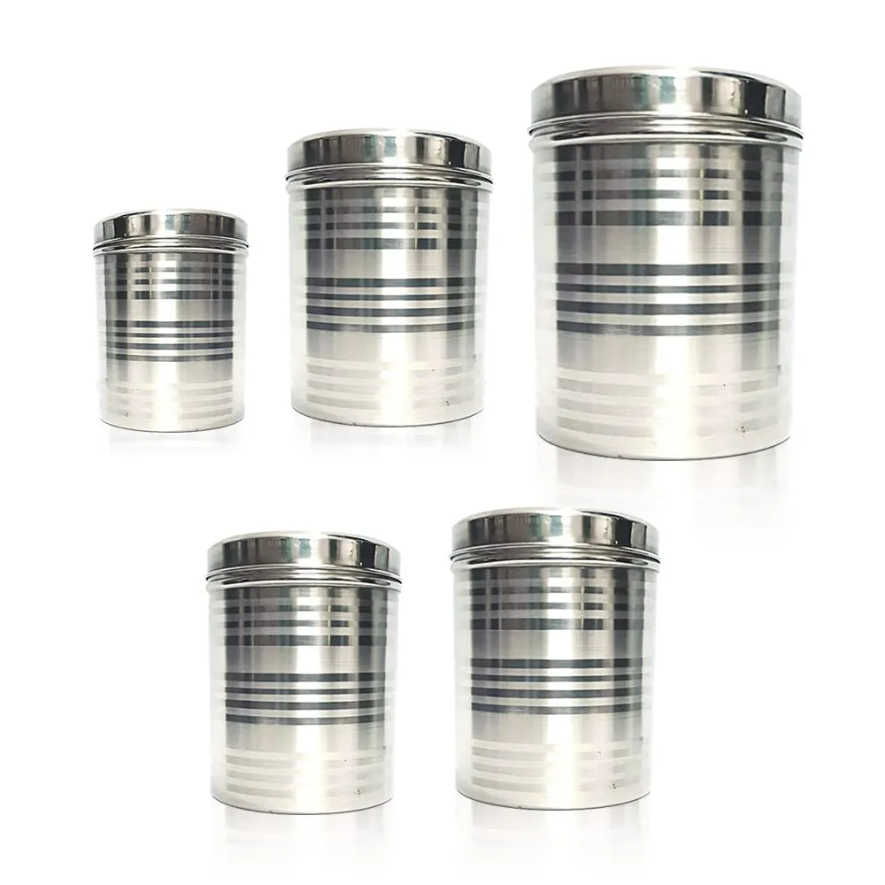 Kuber Industries Stainless Steel Kitchen Containers Set | Durable & Stackable | Wobble Free, Easy to Clean & Multipurpose | Kitchen Storage Container Set of 5 - Assorted (Pack of 5)