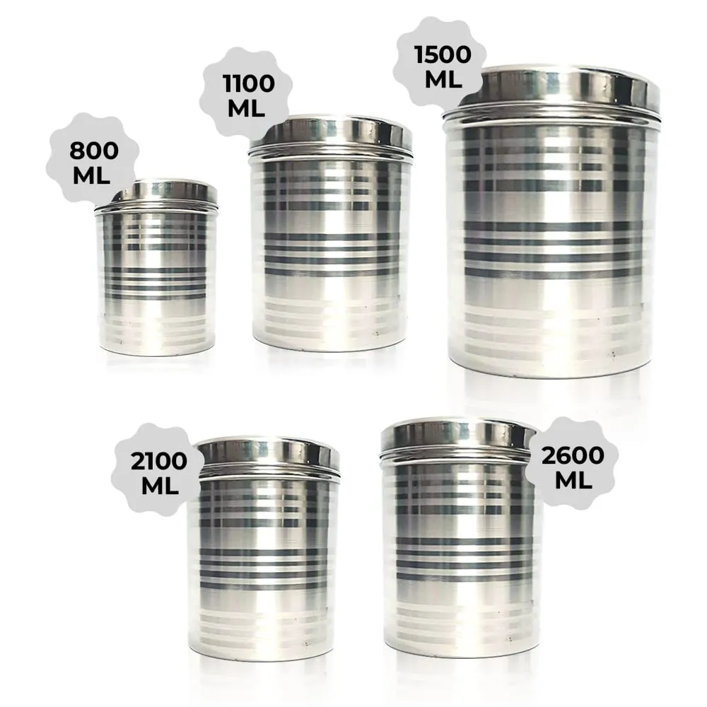 Kuber Industries Stainless Steel Kitchen Containers Set | Durable & Stackable | Wobble Free, Easy to Clean & Multipurpose | Kitchen Storage Container Set of 5 - Assorted (Pack of 5)