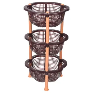 Kuber Industries Storage Basket | Plastic 3 Layer Kitchen Storage Basket | Storage Rack for Kitchen | Multi-Layer Vegetable Rack | Desire Floor-Standing Rack | Brown