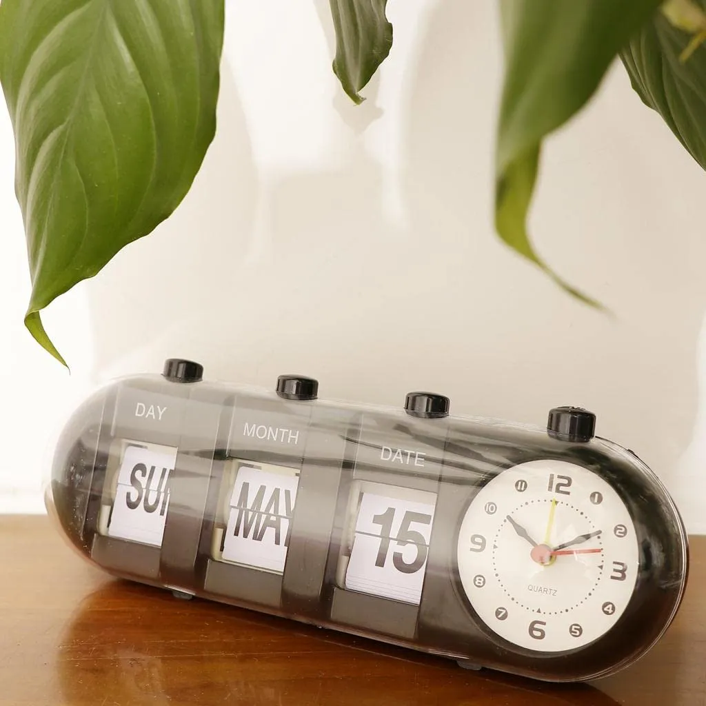 LOOM TREE Creative Digital Manual Flip Down Clock Desk Stand Page Quartz Clock Black