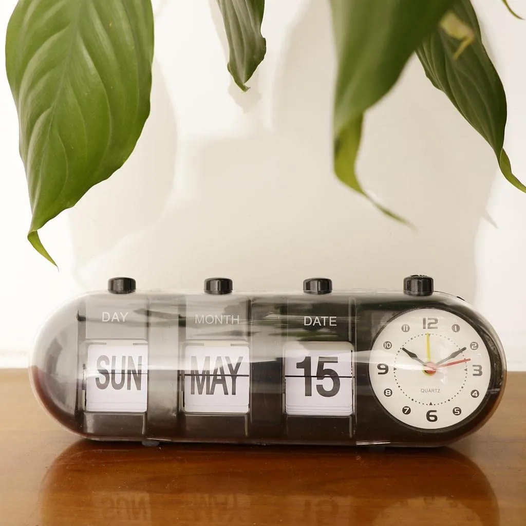 LOOM TREE Creative Digital Manual Flip Down Clock Desk Stand Page Quartz Clock Black