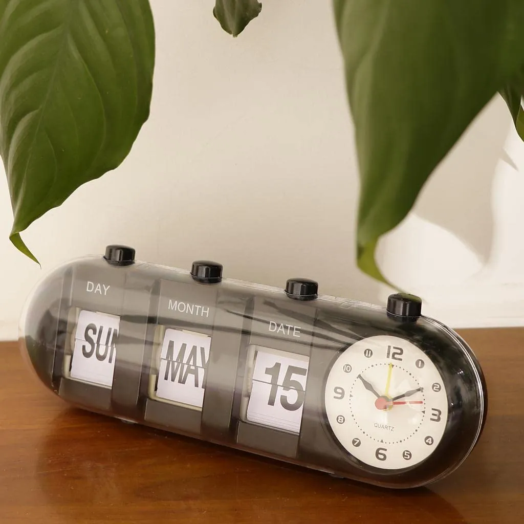 LOOM TREE Creative Digital Manual Flip Down Clock Desk Stand Page Quartz Clock Black