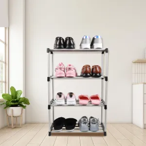LOTSPEK Multipurpose Shoe Rack for Home | Foldable Slipper/Chappal/Footwear Stand 4 Shelves Plastic Shoe Stand | Collapsible Storage Metal Shoe Stand Easy to Assembled (4 Shelf, Black)