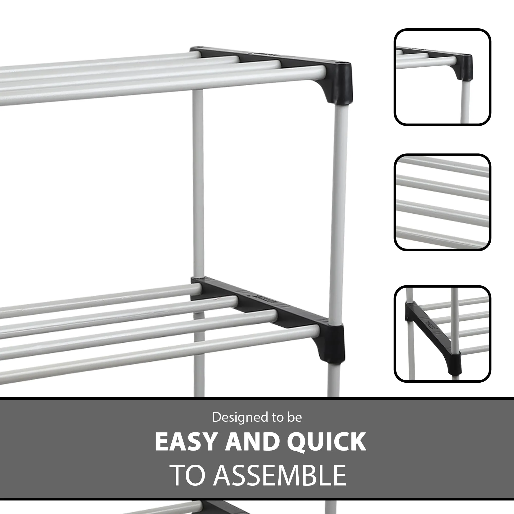 LOTSPEK Multipurpose Shoe Rack for Home | Foldable Slipper/Chappal/Footwear Stand 4 Shelves Plastic Shoe Stand | Collapsible Storage Metal Shoe Stand Easy to Assembled (4 Shelf, Black)