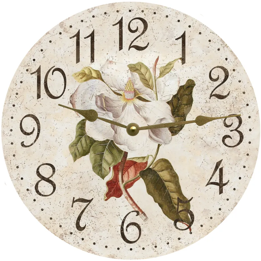 Magnolia Flower Clock-Vintage Floral Wall Clock-Elegant Flower Clock
