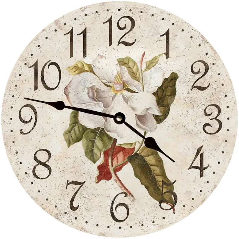 Magnolia Flower Clock-Vintage Floral Wall Clock-Elegant Flower Clock
