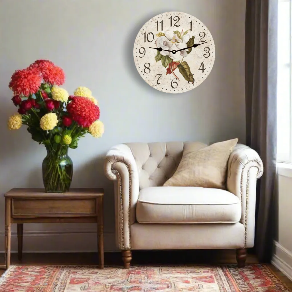 Magnolia Flower Clock-Vintage Floral Wall Clock-Elegant Flower Clock