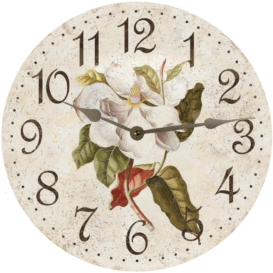 Magnolia Flower Clock-Vintage Floral Wall Clock-Elegant Flower Clock