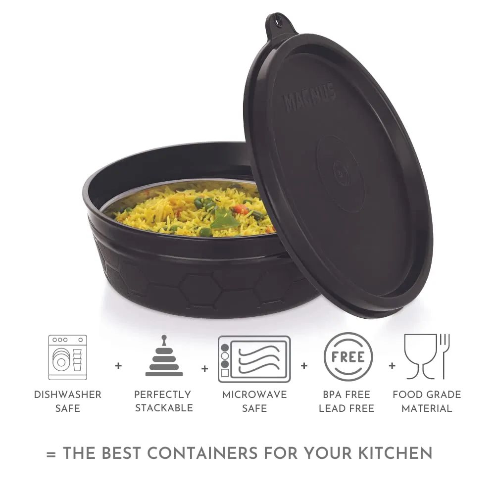 Magnus Microwave Safe Stainless-Steel Easy Lock Chocolate Containers with Lid | 230 ml Each Black & Blue (Combo Pack of 02)