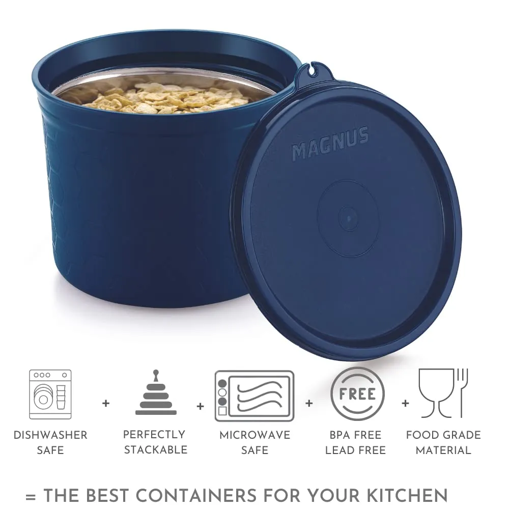 Magnus Microwave Safe Stainless-Steel Easy Lock Kitchen Food Storage Containers with Lid (Set of 2)  550ML Each - Blue
