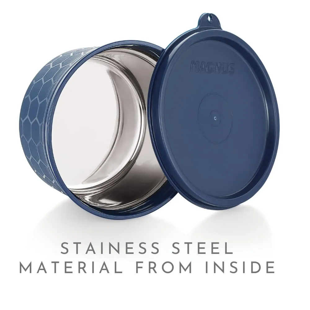Magnus Microwave Safe Stainless-Steel Easy Lock Kitchen Food Storage Containers with Lid (Set of 2)  550ML Each - Blue