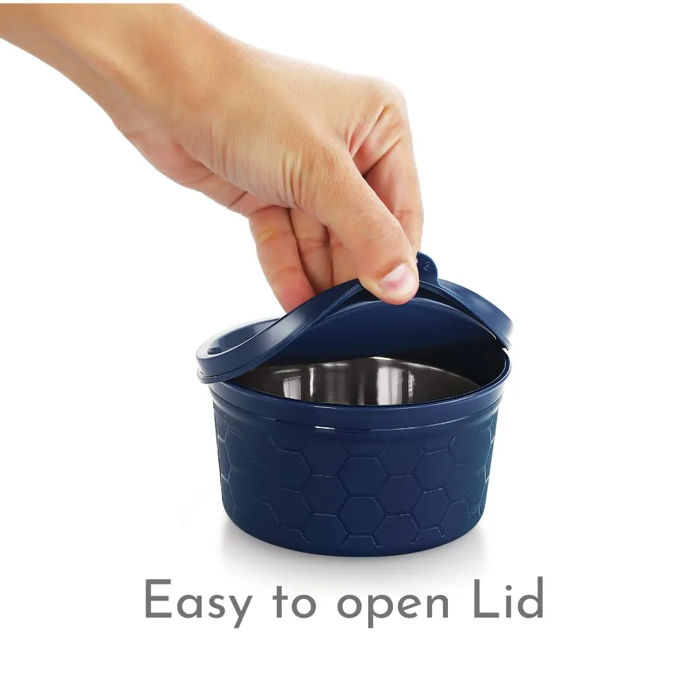 Magnus Microwave Safe Stainless-Steel Easy Lock Kitchen Food Storage Containers with Lid (Set of 2)  550ML Each - Blue