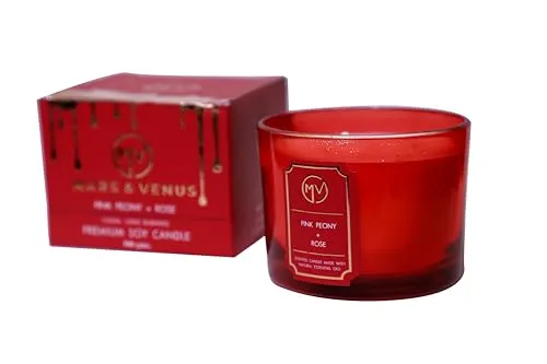 Mars & Venus Scented Candles | Long - Lasting | Sustainable | Fragrance Candles for Home Decor | Scented Candles | 300 GMS | Natural Essential Oils (Premium Soy Wax) (Pink Peony   Rose)