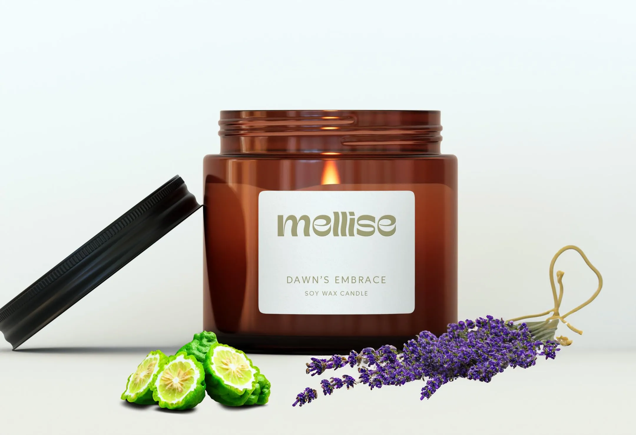 Mellise 200 gm Soy Wax Scented Candle in Glass Jar Bergamot and Lavender Fragrance Burn Time 34 Hrs, Luxury Gift, Aromatherapy Fragrance Candles for Home Decor