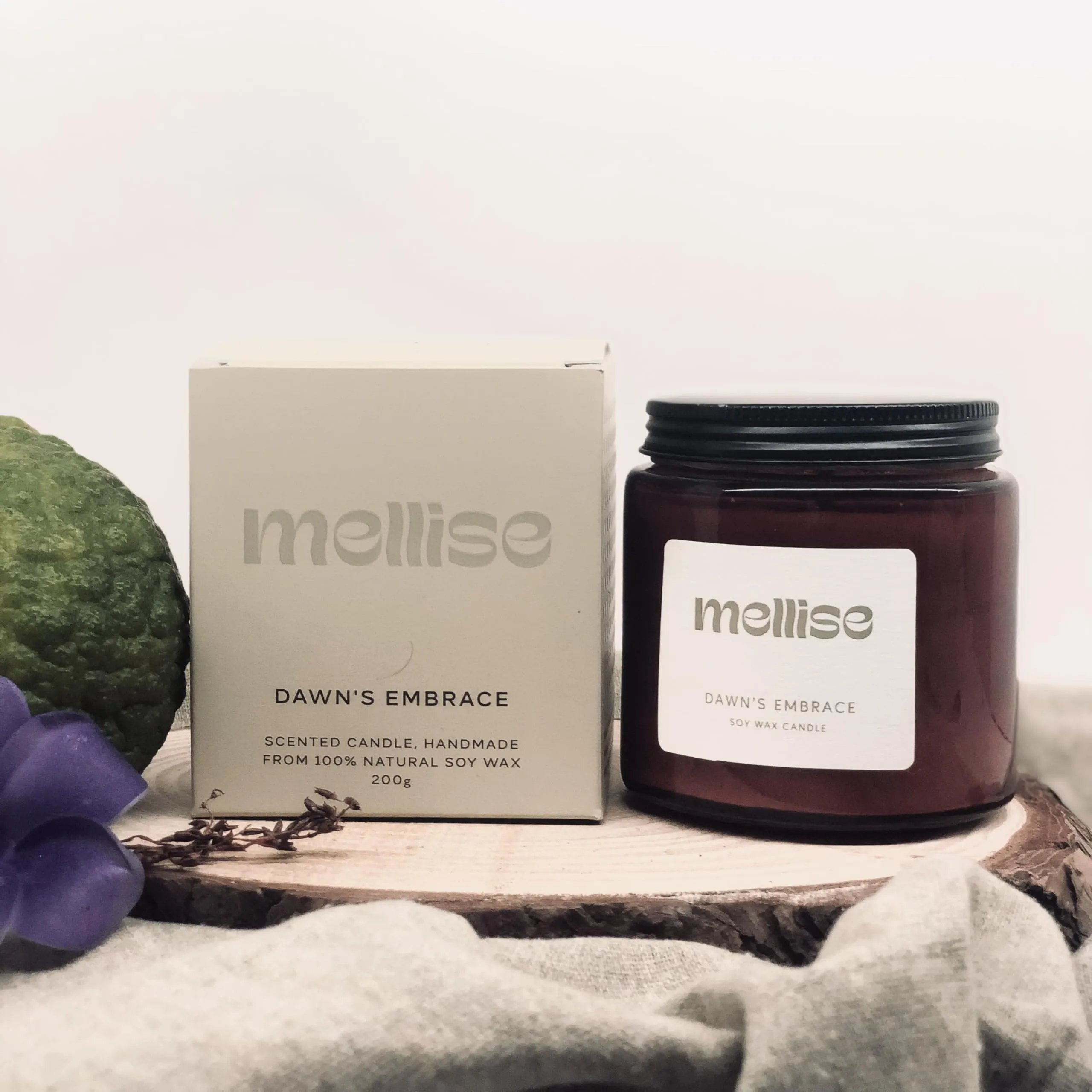 Mellise 200 gm Soy Wax Scented Candle in Glass Jar Bergamot and Lavender Fragrance Burn Time 34 Hrs, Luxury Gift, Aromatherapy Fragrance Candles for Home Decor
