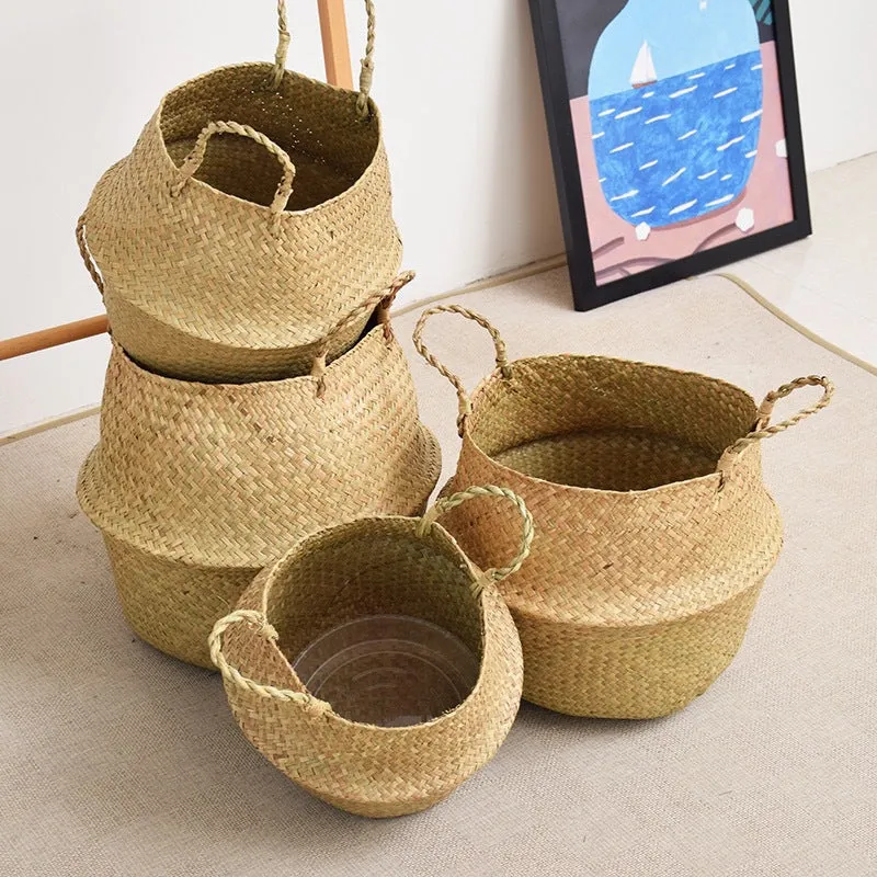 Natural Woven Seagrass Flower Baskets Garden Flower Pot-L