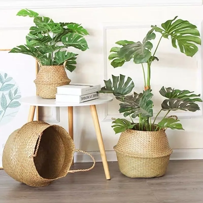 Natural Woven Seagrass Flower Baskets Garden Flower Pot-L