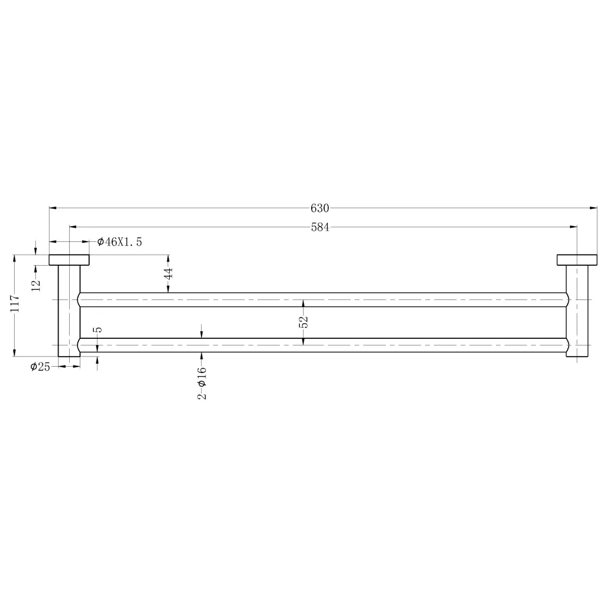 Nero Mecca Double Towel Rail 600mm Gun Metal