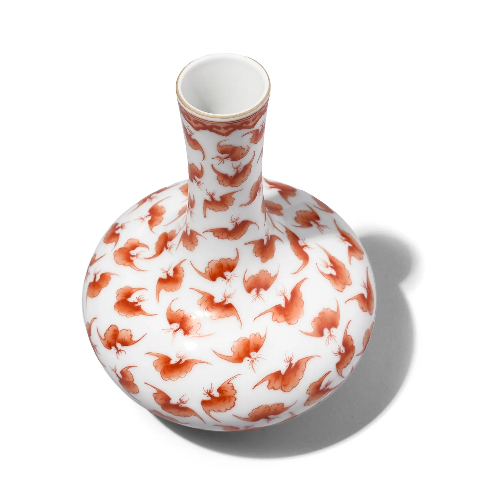 Porcelain Tianqiuping Vase - Burnt Orange Bats