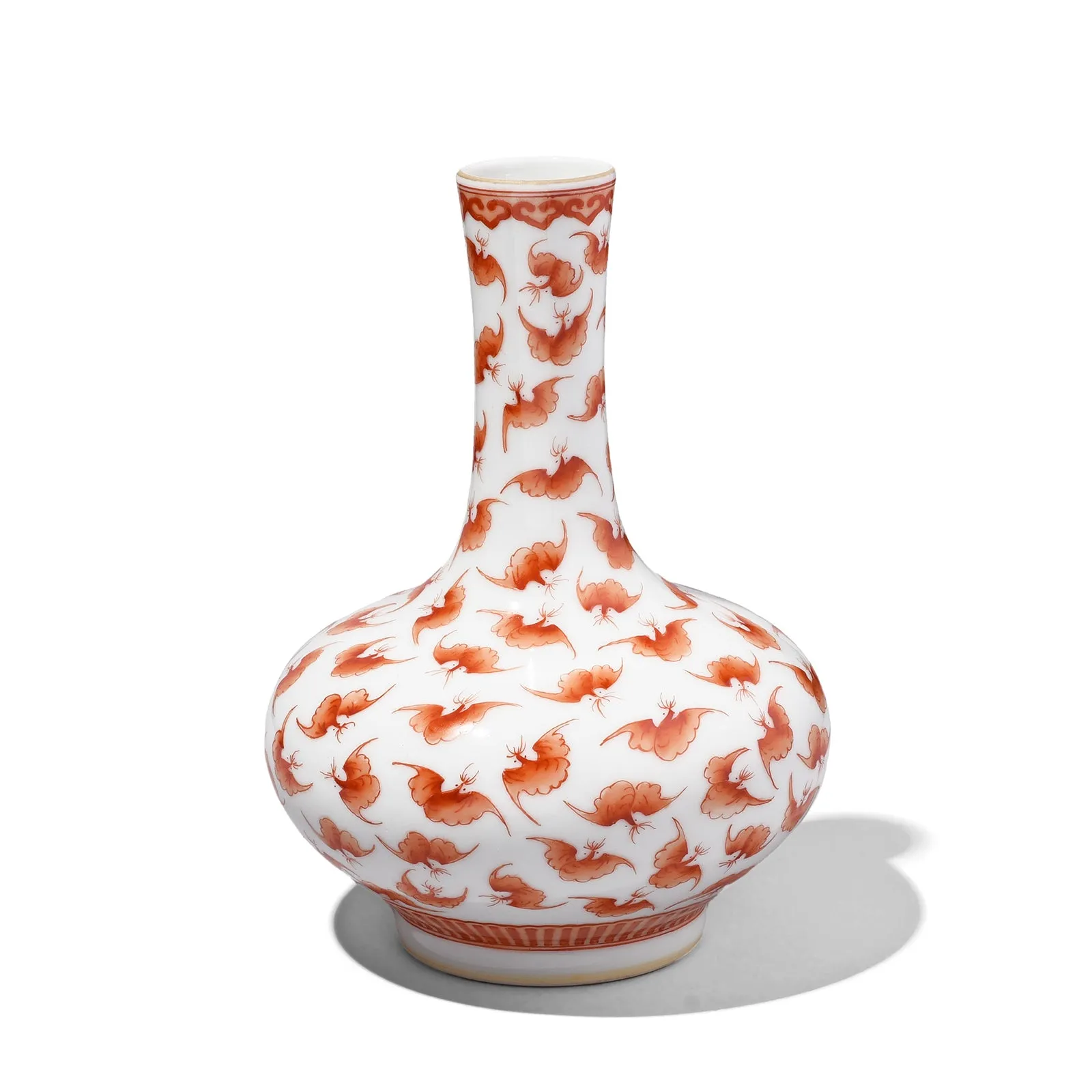 Porcelain Tianqiuping Vase - Burnt Orange Bats