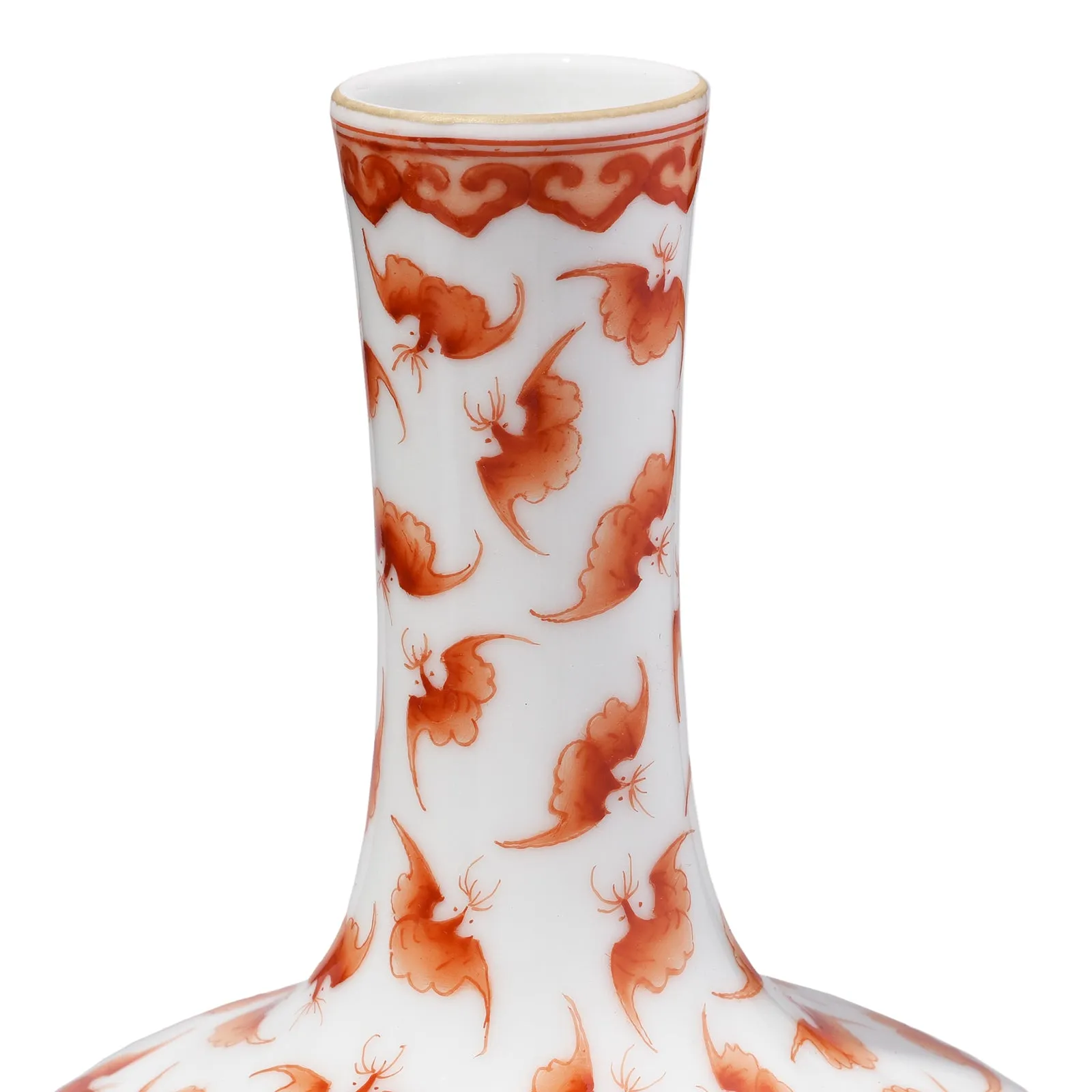 Porcelain Tianqiuping Vase - Burnt Orange Bats